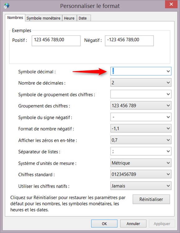 Windows - Séparateur décimal