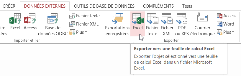 Exportation manuelle d'une table vers Excel